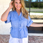 Light Blue Utility Blouse-200 Fashion Blouses-SKIES ARE BLUE-July & June Women's Fashion Boutique Located in San Antonio, Texas