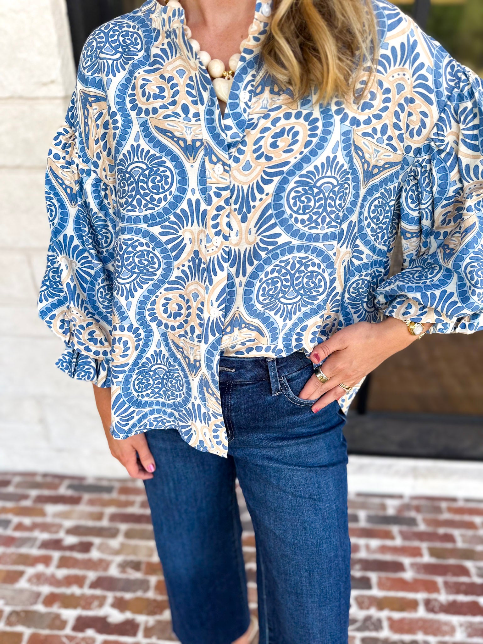 Salty Air Bubble Sleeve Blouse-200 Fashion Blouses-FATE-July & June Women's Fashion Boutique Located in San Antonio, Texas