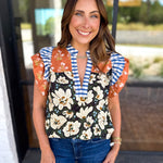 THML - Harvest Florals Ruffle Sleeve Blouse-200 Fashion Blouses-THML-July & June Women's Fashion Boutique Located in San Antonio, Texas