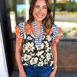 THML - Harvest Florals Ruffle Sleeve Blouse-200 Fashion Blouses-THML-July & June Women's Fashion Boutique Located in San Antonio, Texas