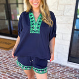 The Cabo Shorts Set - Navy/Green-510 Mini-ENTRO-July & June Women's Fashion Boutique Located in San Antonio, Texas