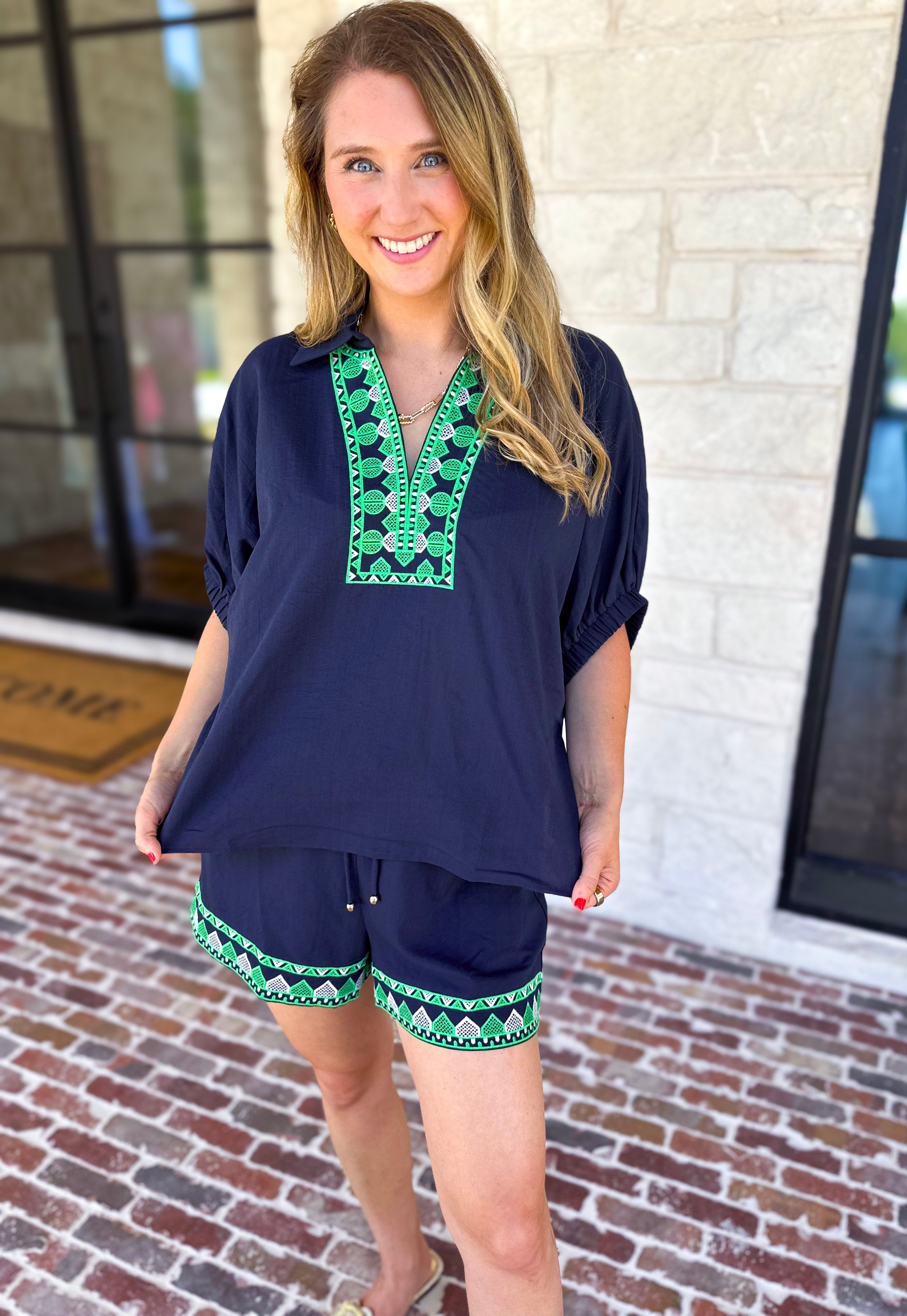 The Cabo Shorts Set - Navy/Green-510 Mini-ENTRO-July & June Women's Fashion Boutique Located in San Antonio, Texas