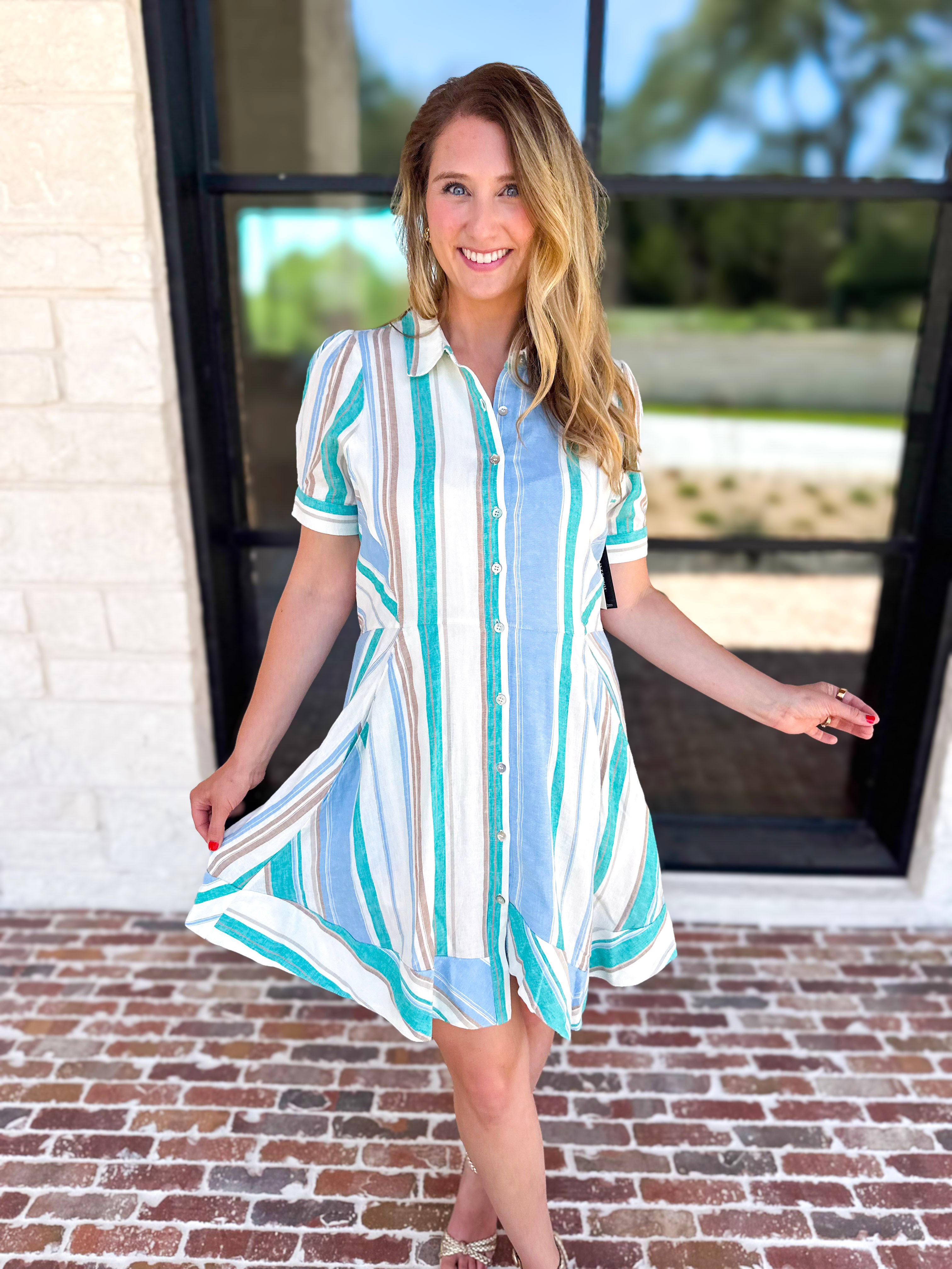 Liverpool - Seaside Stripe Mini Dress-510 Mini-LIVERPOOL JEANS COMPANY-July & June Women's Fashion Boutique Located in San Antonio, Texas