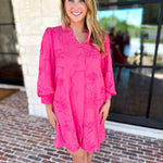 Hot Pink Floral Details Mini Dress-510 Mini-JODIFL-July & June Women's Fashion Boutique Located in San Antonio, Texas
