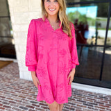 Hot Pink Floral Details Mini Dress-510 Mini-JODIFL-July & June Women's Fashion Boutique Located in San Antonio, Texas
