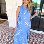 Effortless Polka Dot Midi Dress - Blue-500 Midi-ENTRO-July & June Women's Fashion Boutique Located in San Antonio, Texas