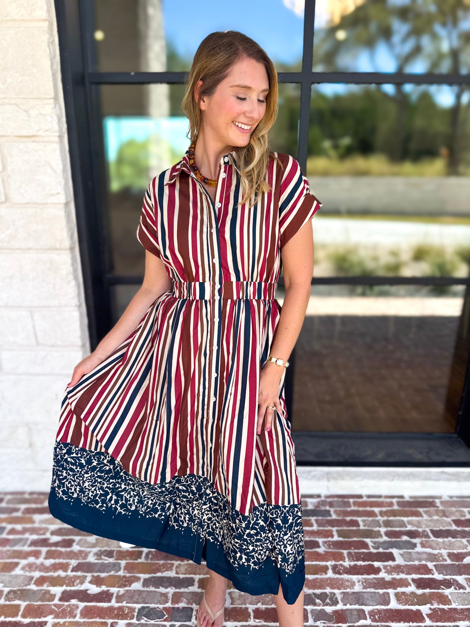 Simply Classic Stripe & Floral Midi Dress-500 Midi-TCEC-July & June Women's Fashion Boutique Located in San Antonio, Texas