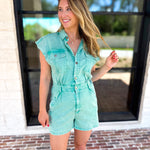 Casual Cool Utility Romper - Sea Green-510 Mini-FATE-July & June Women's Fashion Boutique Located in San Antonio, Texas