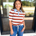 THML- Espresso & Sky Striped Knit Top-230 Sweaters/Cardis-THML-July & June Women's Fashion Boutique Located in San Antonio, Texas