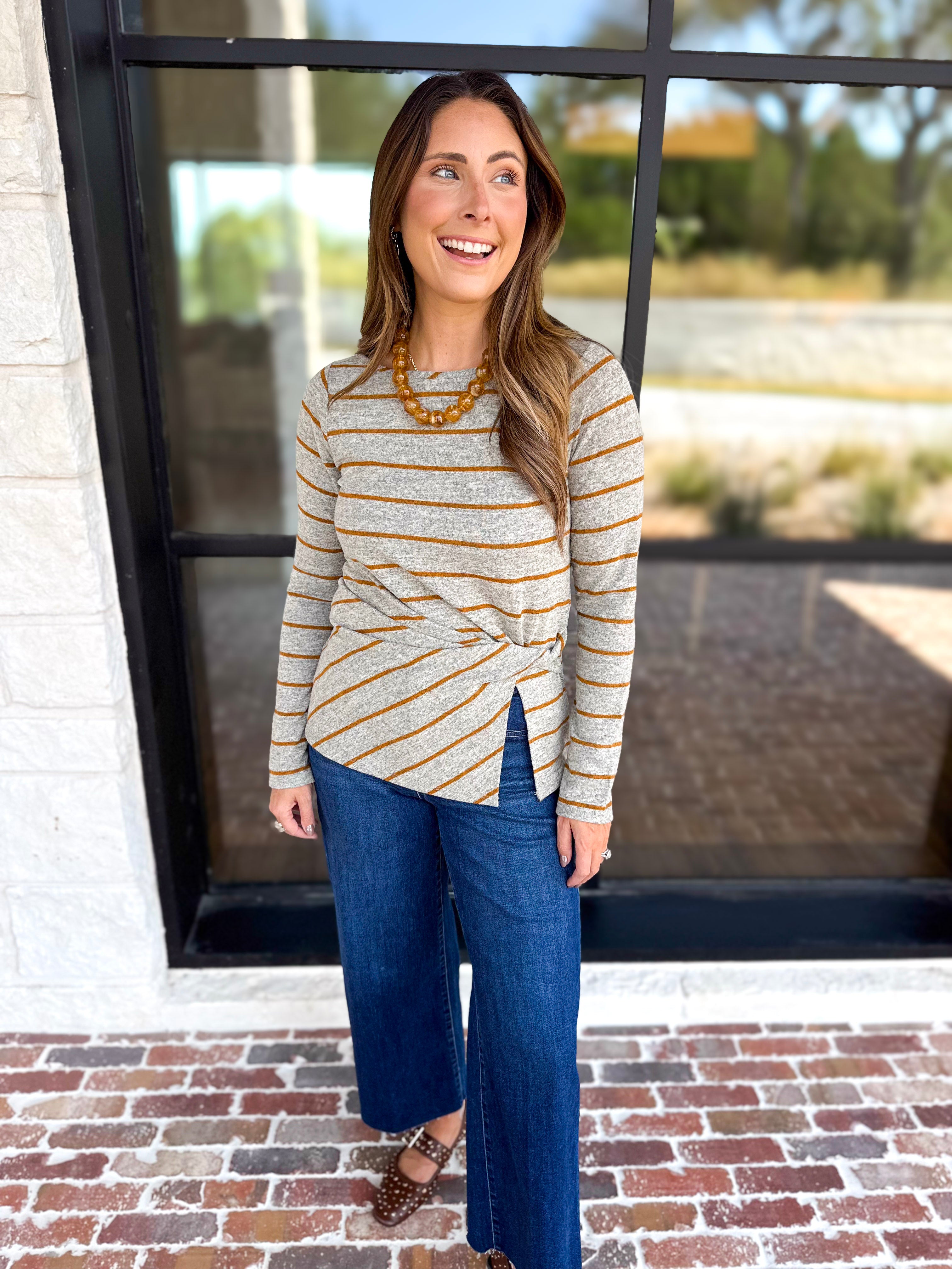 Liverpool - Twist Boat Neck Knit Top-200 Fashion Blouses-LIVERPOOL JEANS COMPANY-July & June Women's Fashion Boutique Located in San Antonio, Texas