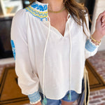 Current Air - The Santa Fe Blouse - Ivory-200 Fashion Blouses-CURRENT AIR CLOTHING-July & June Women's Fashion Boutique Located in San Antonio, Texas