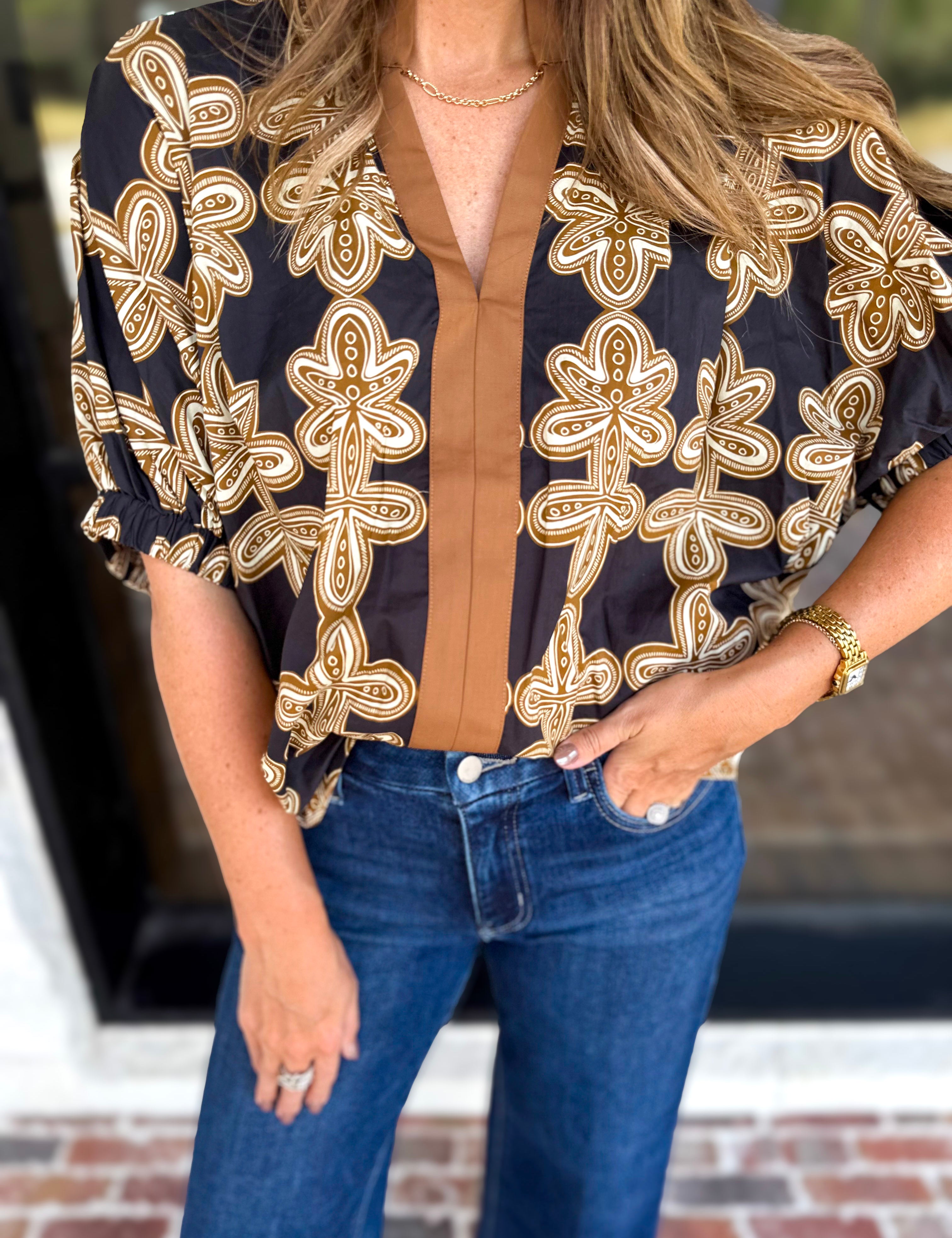 Lightweight Autumn Hues Blouse-200 Fashion Blouses-ENTRO-July & June Women's Fashion Boutique Located in San Antonio, Texas