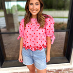 Polka Dot Chic Blouse - Red & Pink-200 Fashion Blouses-ENTRO-July & June Women's Fashion Boutique Located in San Antonio, Texas