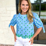 Polka Dot Chic Blouse - Green & Blue-200 Fashion Blouses-ENTRO-July & June Women's Fashion Boutique Located in San Antonio, Texas