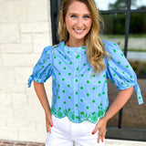 Polka Dot Chic Blouse - Green & Blue-200 Fashion Blouses-ENTRO-July & June Women's Fashion Boutique Located in San Antonio, Texas