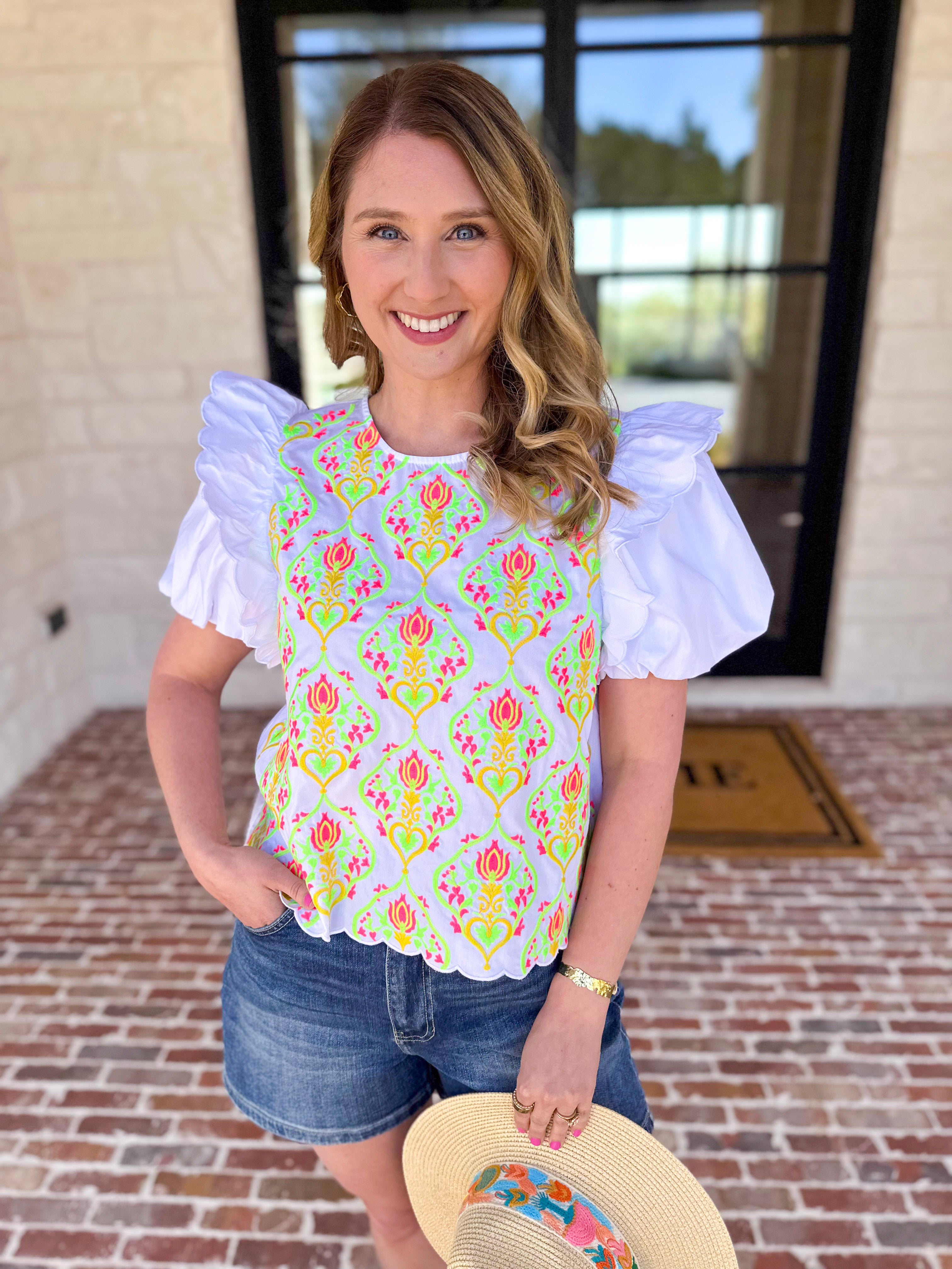 Spring Celebration Blouse - Ivory-200 Fashion Blouses-JODIFL-July & June Women's Fashion Boutique Located in San Antonio, Texas