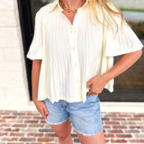 Current Air - Pleated Button Down Blouse - Cream-200 Fashion Blouses-CURRENT AIR CLOTHING-July & June Women's Fashion Boutique Located in San Antonio, Texas
