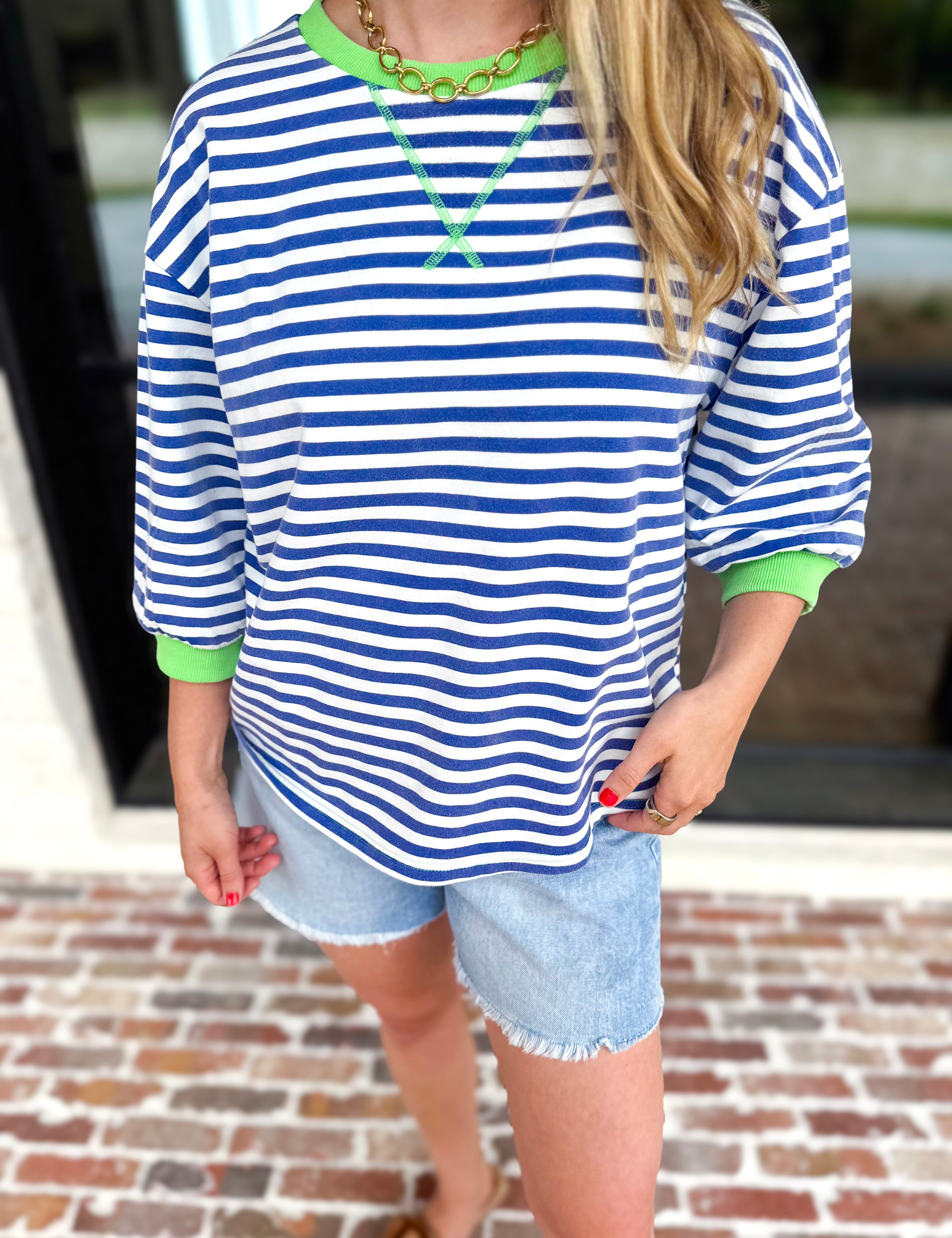 Royal Stripe Tee-210 Casual Blouses-JODIFL-July & June Women's Fashion Boutique Located in San Antonio, Texas