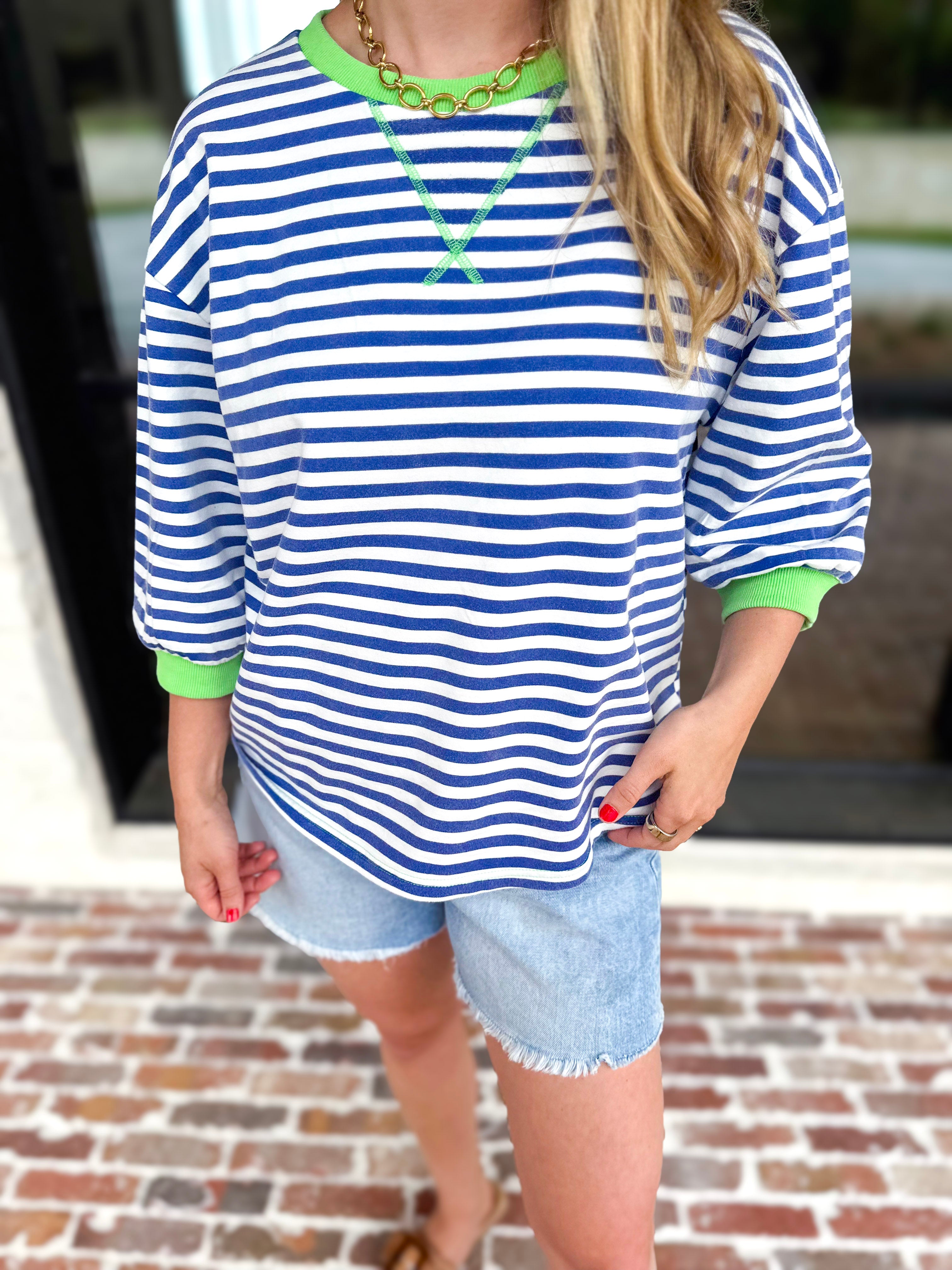 Royal Stripe Tee-210 Casual Blouses-JODIFL-July & June Women's Fashion Boutique Located in San Antonio, Texas
