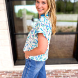 The Maisie Floral Scalloped Blouse - Blue & Ivory-200 Fashion Blouses-ENTRO-July & June Women's Fashion Boutique Located in San Antonio, Texas