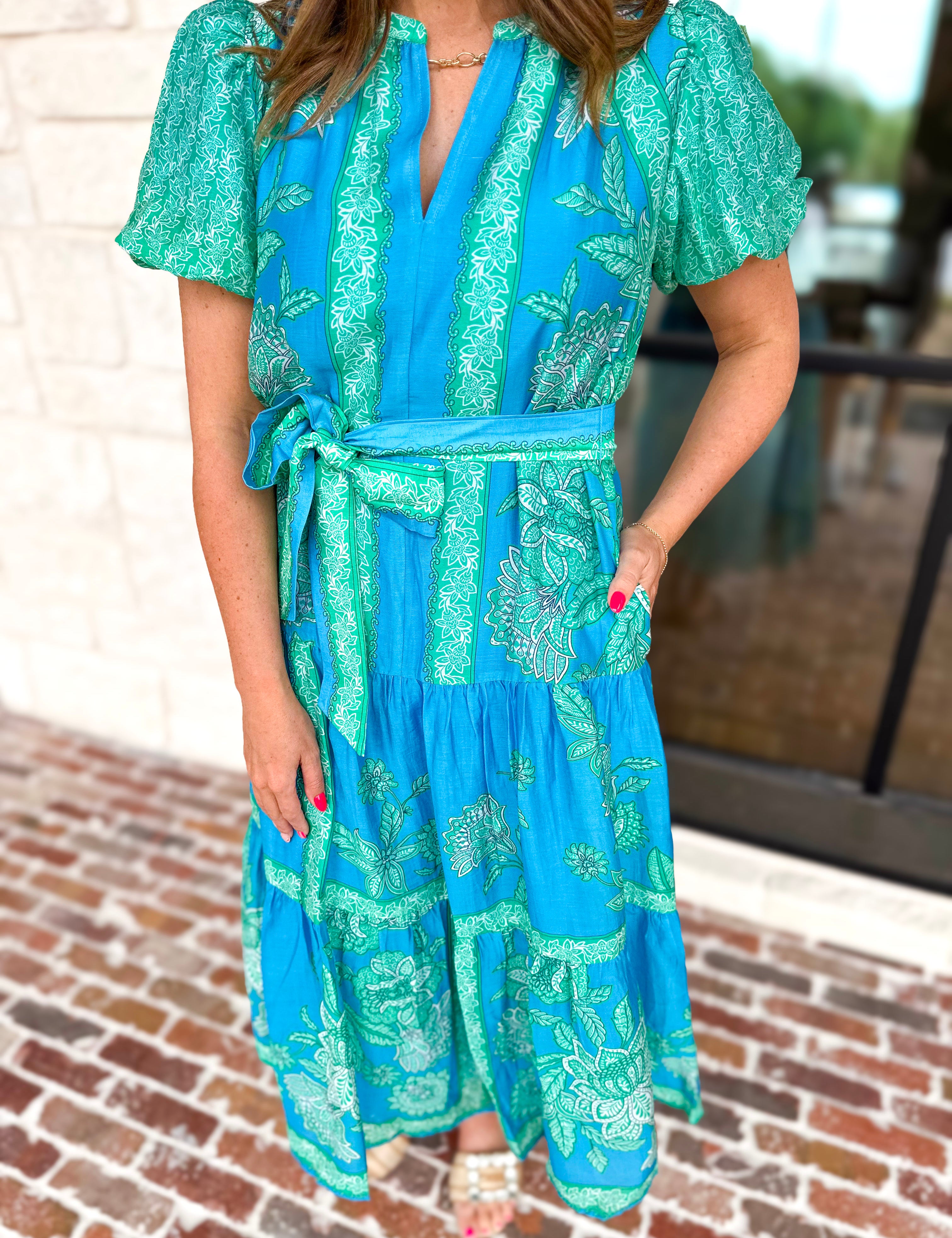 Current Air - Blue Tide Floral Midi Dress-500 Midi-CURRENT AIR CLOTHING-July & June Women's Fashion Boutique Located in San Antonio, Texas