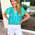 Current Air - Blue Tide Floral Blouse-200 Fashion Blouses-CURRENT AIR CLOTHING-July & June Women's Fashion Boutique Located in San Antonio, Texas