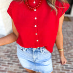 Short Sleeve Everyday Cardigan - Red-230 Sweaters/Cardis-DOUBLE ZERO-July & June Women's Fashion Boutique Located in San Antonio, Texas