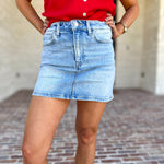 Vervet - High Rise Denim Mini Skirt-410 Shorts/Skirts-VEVERT BY FLYING MONKEY-July & June Women's Fashion Boutique Located in San Antonio, Texas