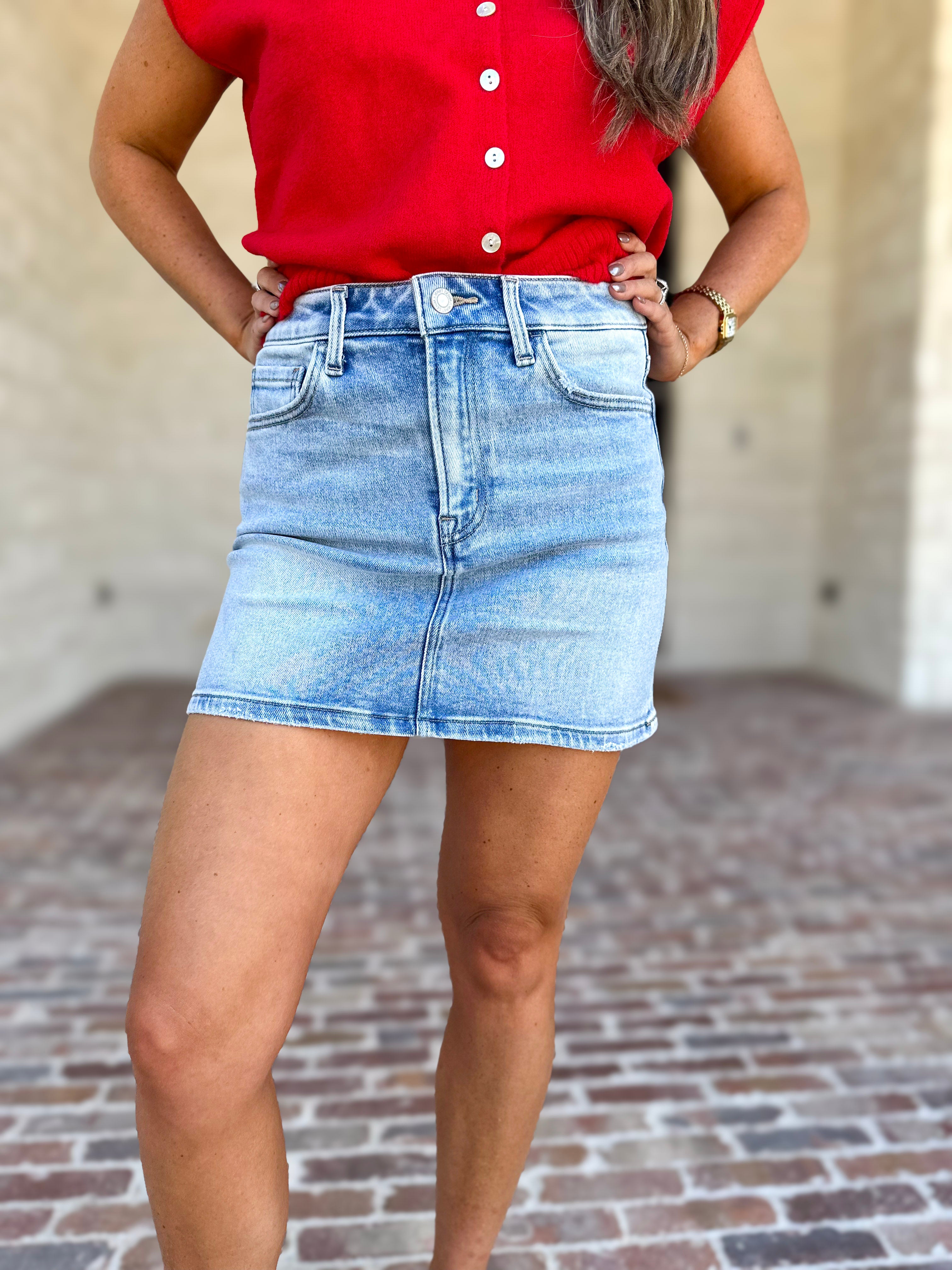 Vervet - High Rise Denim Mini Skirt-410 Shorts/Skirts-VEVERT BY FLYING MONKEY-July & June Women's Fashion Boutique Located in San Antonio, Texas