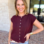 Short Sleeve Everyday Cardigan - Merlot-230 Sweaters/Cardis-DOUBLE ZERO-July & June Women's Fashion Boutique Located in San Antonio, Texas