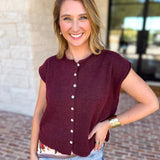 Short Sleeve Everyday Cardigan - Merlot-230 Sweaters/Cardis-DOUBLE ZERO-July & June Women's Fashion Boutique Located in San Antonio, Texas