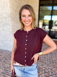 Short Sleeve Everyday Cardigan - Merlot-230 Sweaters/Cardis-DOUBLE ZERO-July & June Women's Fashion Boutique Located in San Antonio, Texas
