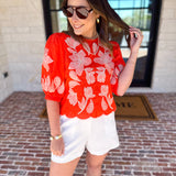THML - Bold Orange Embroidered Blouse-200 Fashion Blouses-THML-July & June Women's Fashion Boutique Located in San Antonio, Texas