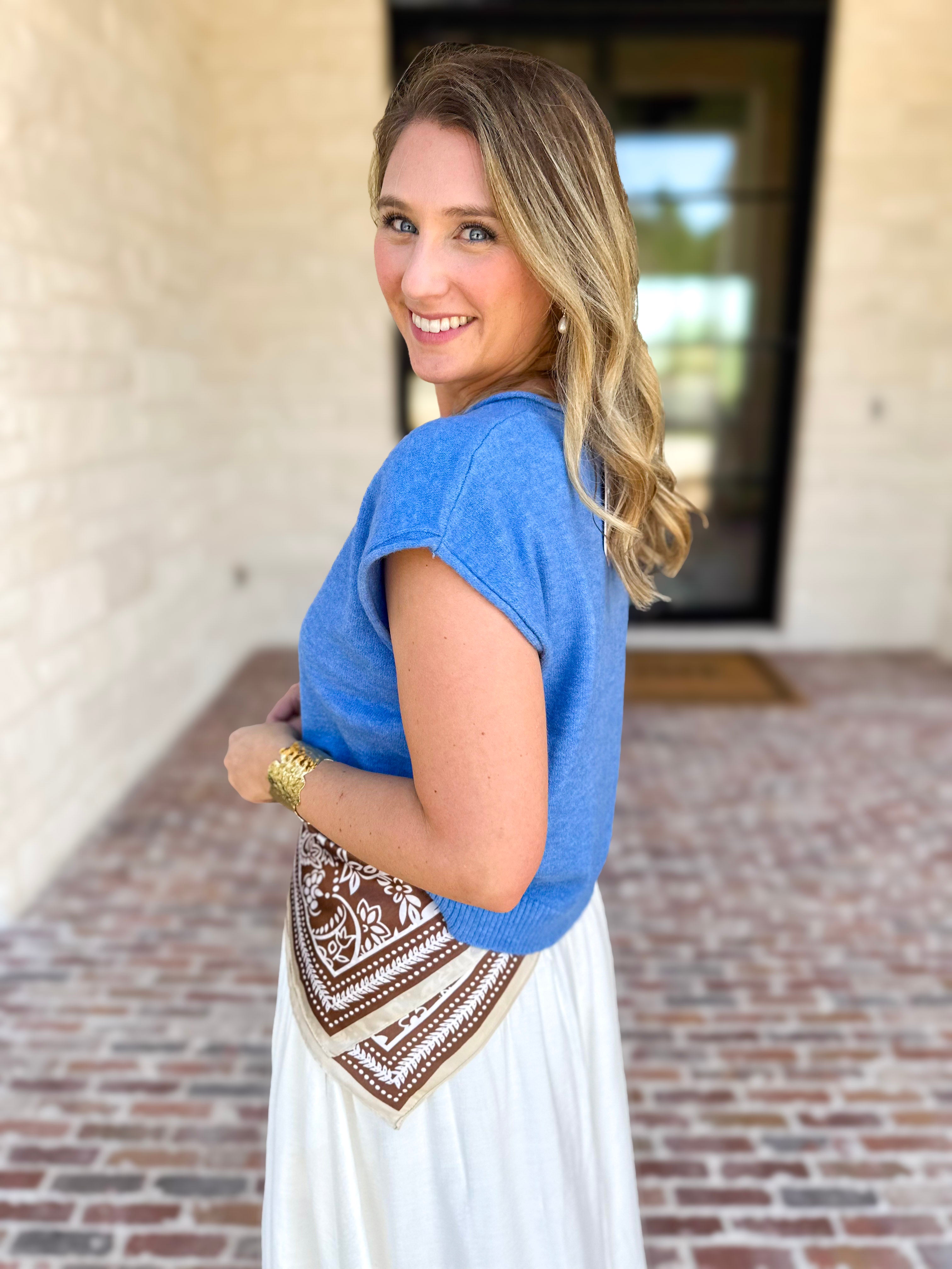 Short Sleeve Everyday Cardigan - Ocean Blue-230 Sweaters/Cardis-DOUBLE ZERO-July & June Women's Fashion Boutique Located in San Antonio, Texas