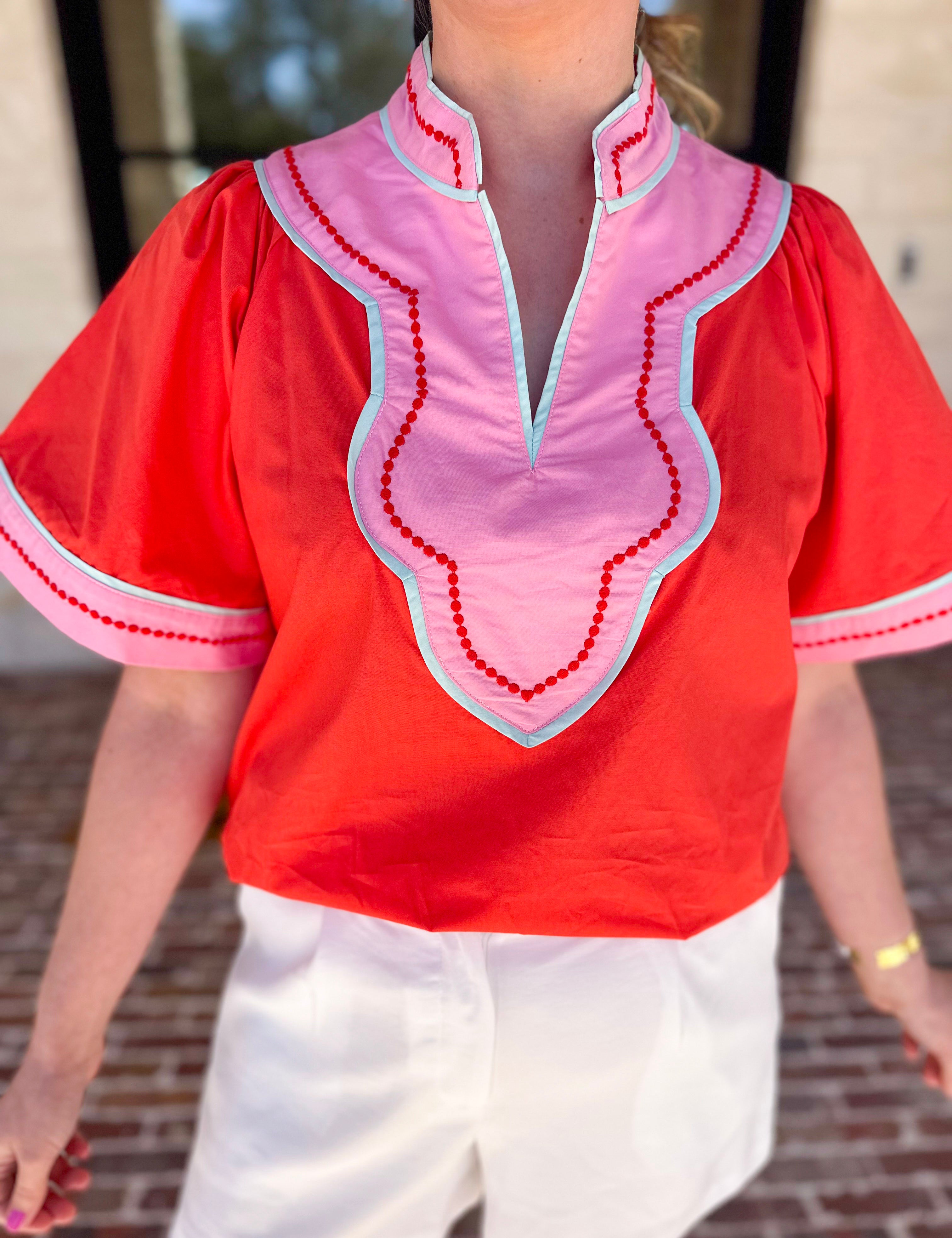 THML - Sunburst & Pink Blouse-200 Fashion Blouses-THML-July & June Women's Fashion Boutique Located in San Antonio, Texas