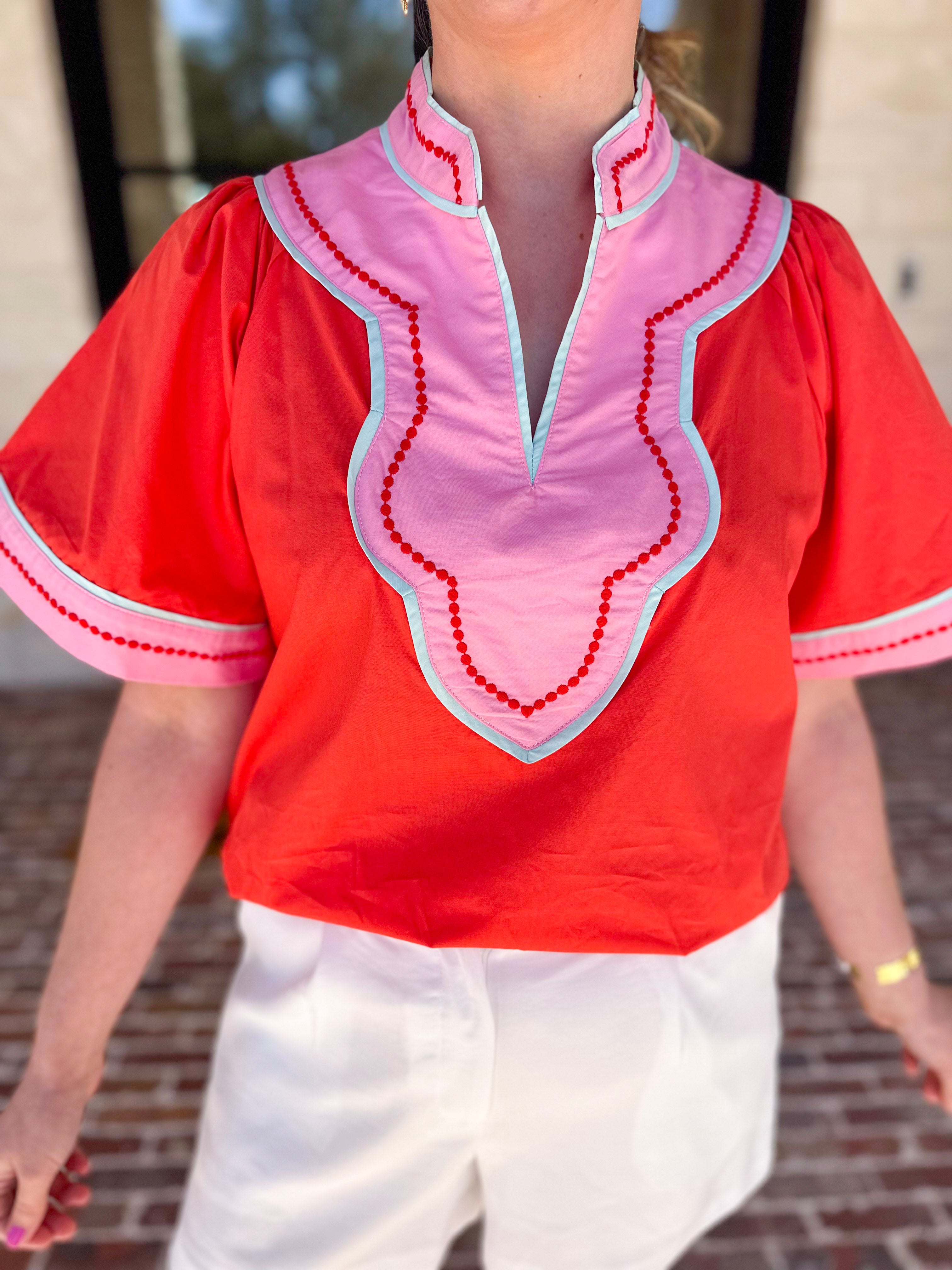 THML - Sunburst & Pink Blouse-200 Fashion Blouses-THML-July & June Women's Fashion Boutique Located in San Antonio, Texas