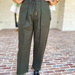 Liverpool - Cropped Olive Green Drawstring Trousers-400 Pants-LIVERPOOL JEANS COMPANY-July & June Women's Fashion Boutique Located in San Antonio, Texas