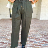 Liverpool - Cropped Olive Green Drawstring Trousers-400 Pants-LIVERPOOL JEANS COMPANY-July & June Women's Fashion Boutique Located in San Antonio, Texas