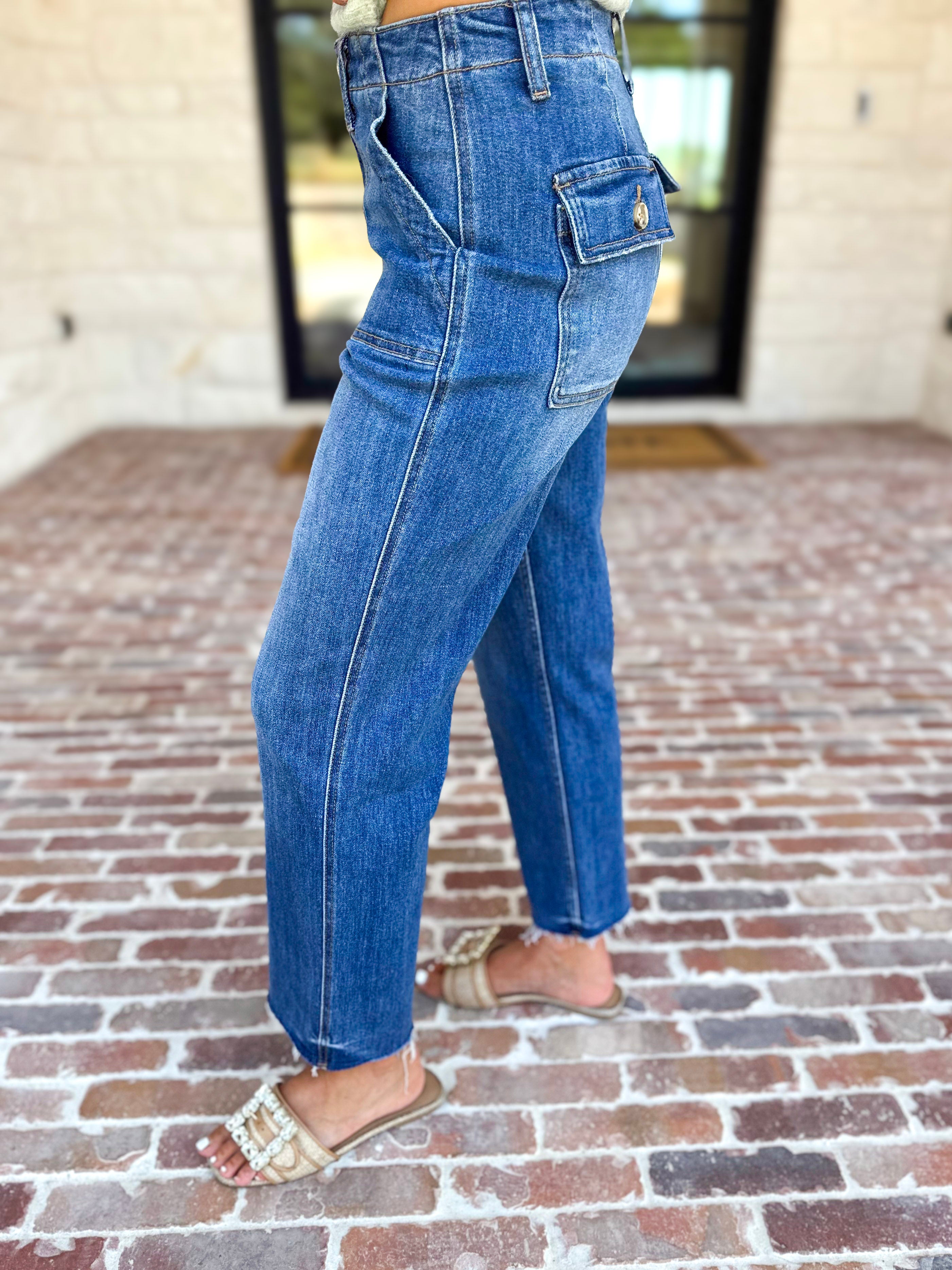 Vervet - High Rise Utility Cropped Jeans-420 Denim-VEVERT BY FLYING MONKEY-July & June Women's Fashion Boutique Located in San Antonio, Texas
