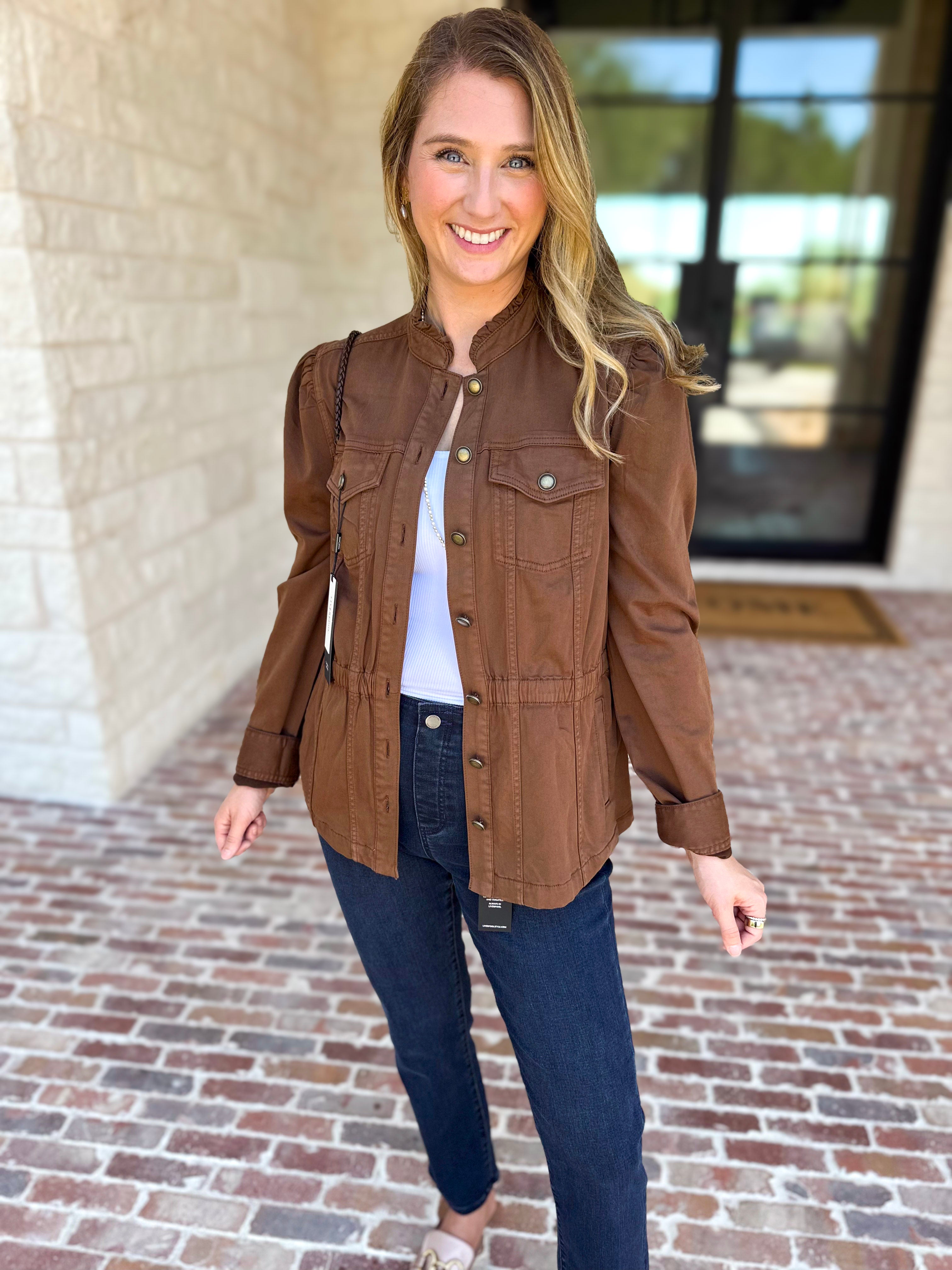 Liverpool - City Girl Puff Sleeve Trucker Jacket-600 Outerwear-LIVERPOOL JEANS COMPANY-July & June Women's Fashion Boutique Located in San Antonio, Texas