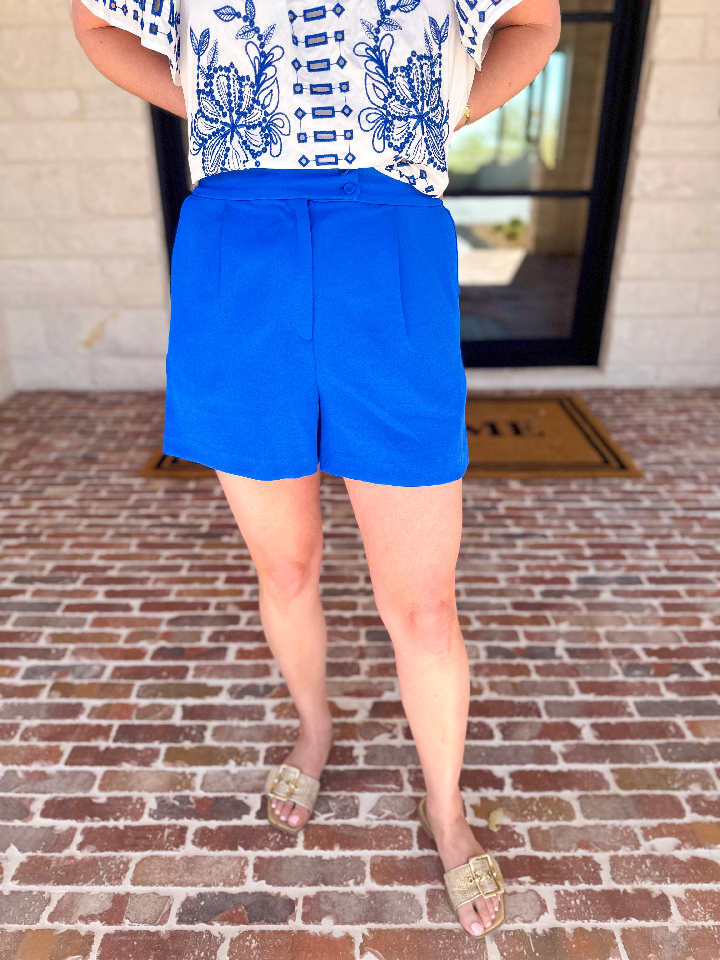 The It Girl Trouser Shorts - Electric Blue-410 Shorts/Skirts-SKIES ARE BLUE-July & June Women's Fashion Boutique Located in San Antonio, Texas