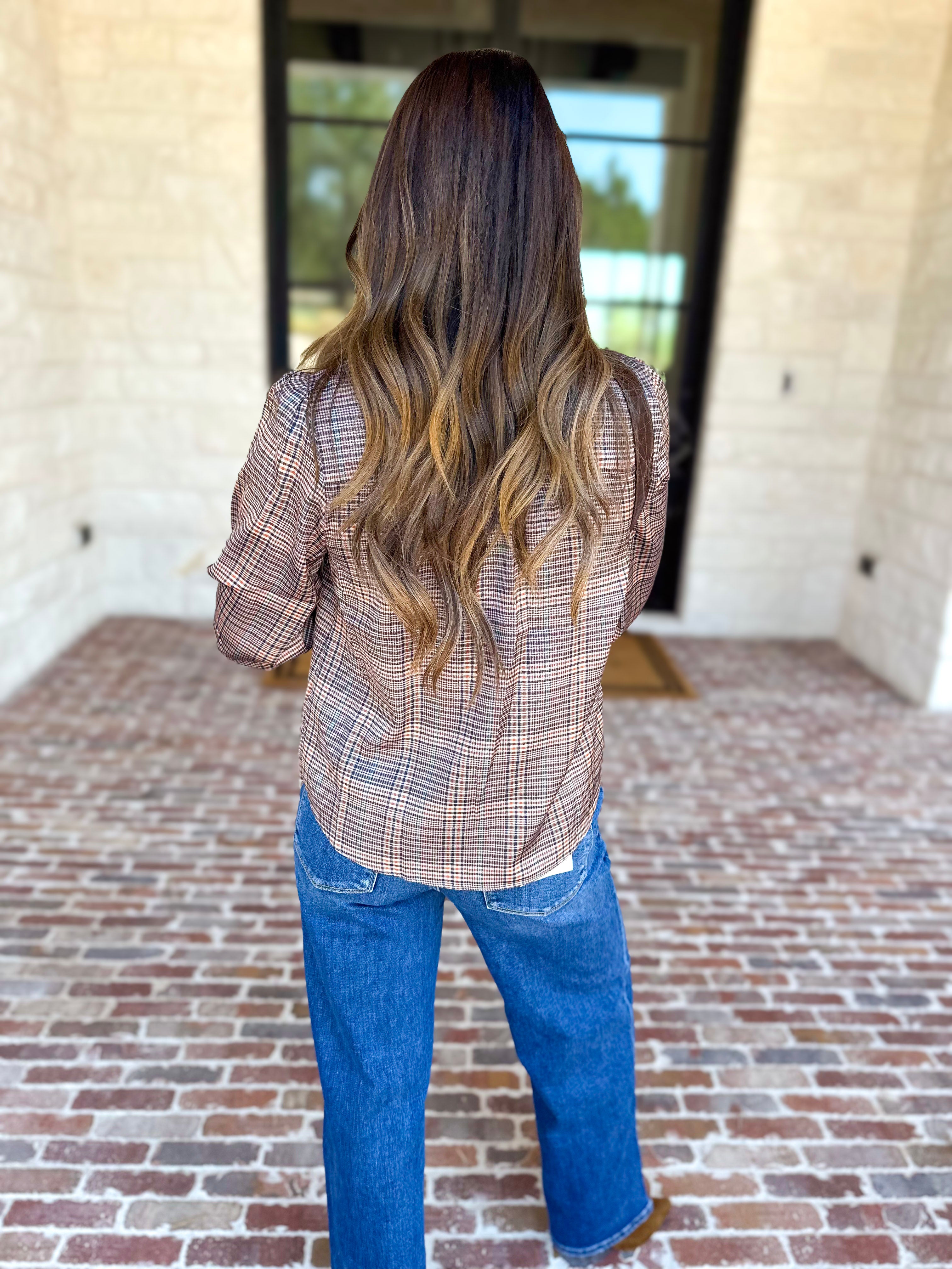 Current Air - Uptown Plaid Button Down Blouse-200 Fashion Blouses-CURRENT AIR CLOTHING-July & June Women's Fashion Boutique Located in San Antonio, Texas