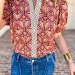 Rosewood Puff Sleeve Blouse-200 Fashion Blouses-ENTRO-July & June Women's Fashion Boutique Located in San Antonio, Texas
