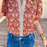 Rosewood Puff Sleeve Blouse-200 Fashion Blouses-ENTRO-July & June Women's Fashion Boutique Located in San Antonio, Texas