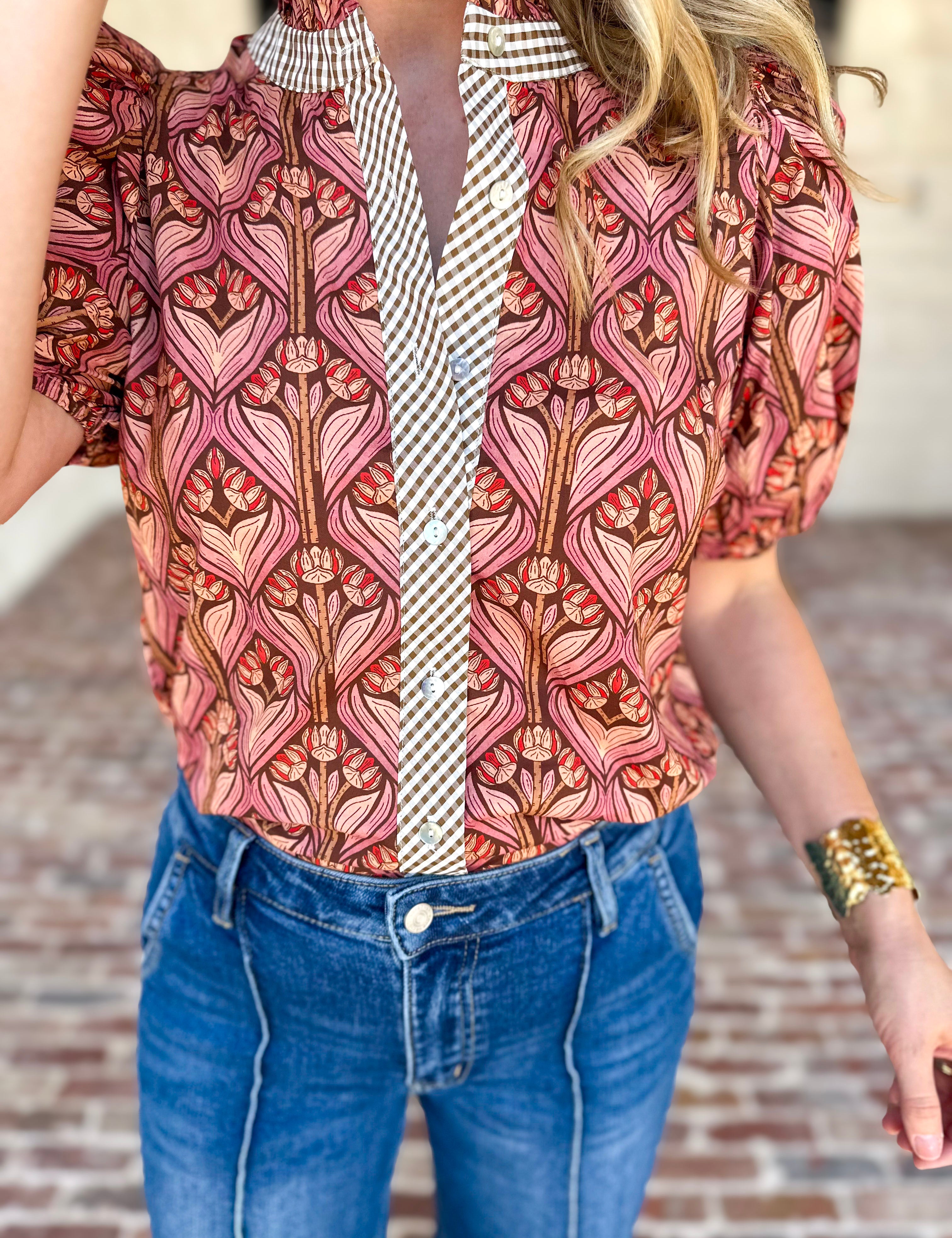 Rosewood Puff Sleeve Blouse-200 Fashion Blouses-ENTRO-July & June Women's Fashion Boutique Located in San Antonio, Texas