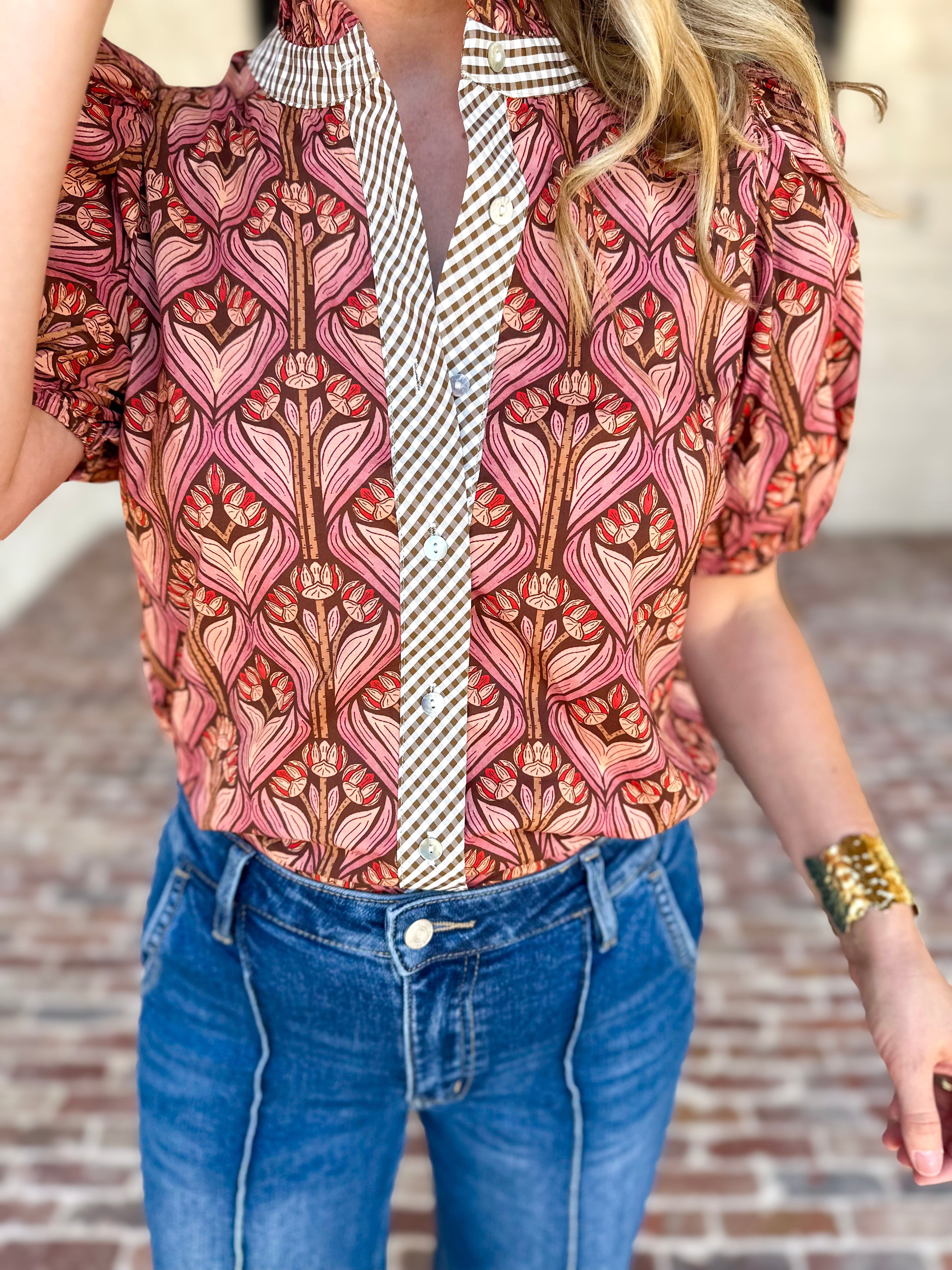 Rosewood Puff Sleeve Blouse-200 Fashion Blouses-ENTRO-July & June Women's Fashion Boutique Located in San Antonio, Texas