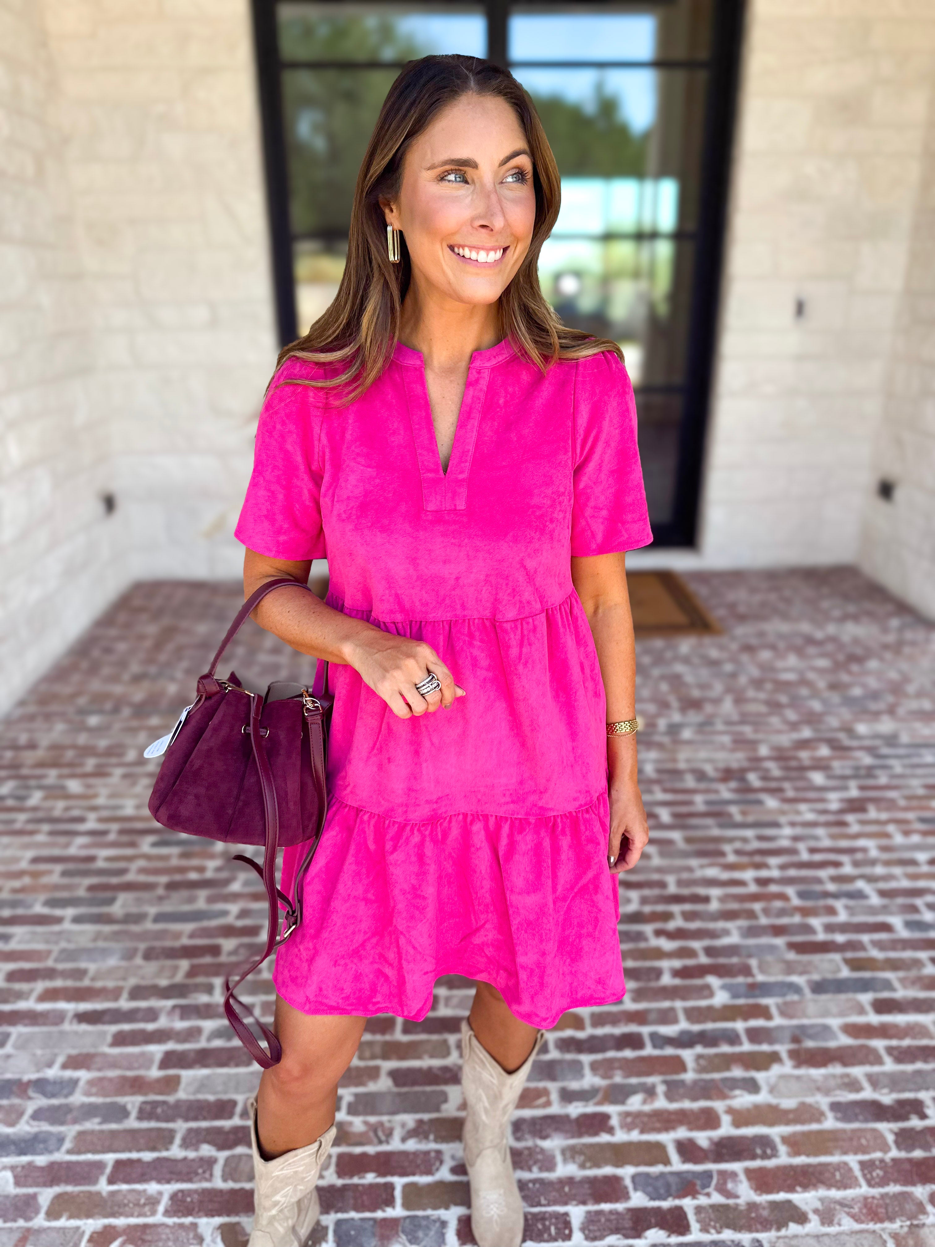 Mary Square - Soft Suede Mini Dress - Hot Pink-510 Mini-MARY SQUARE-July & June Women's Fashion Boutique Located in San Antonio, Texas