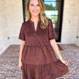 Mary Square - Soft Suede Mini Dress - Coffee-510 Mini-MARY SQUARE-July & June Women's Fashion Boutique Located in San Antonio, Texas