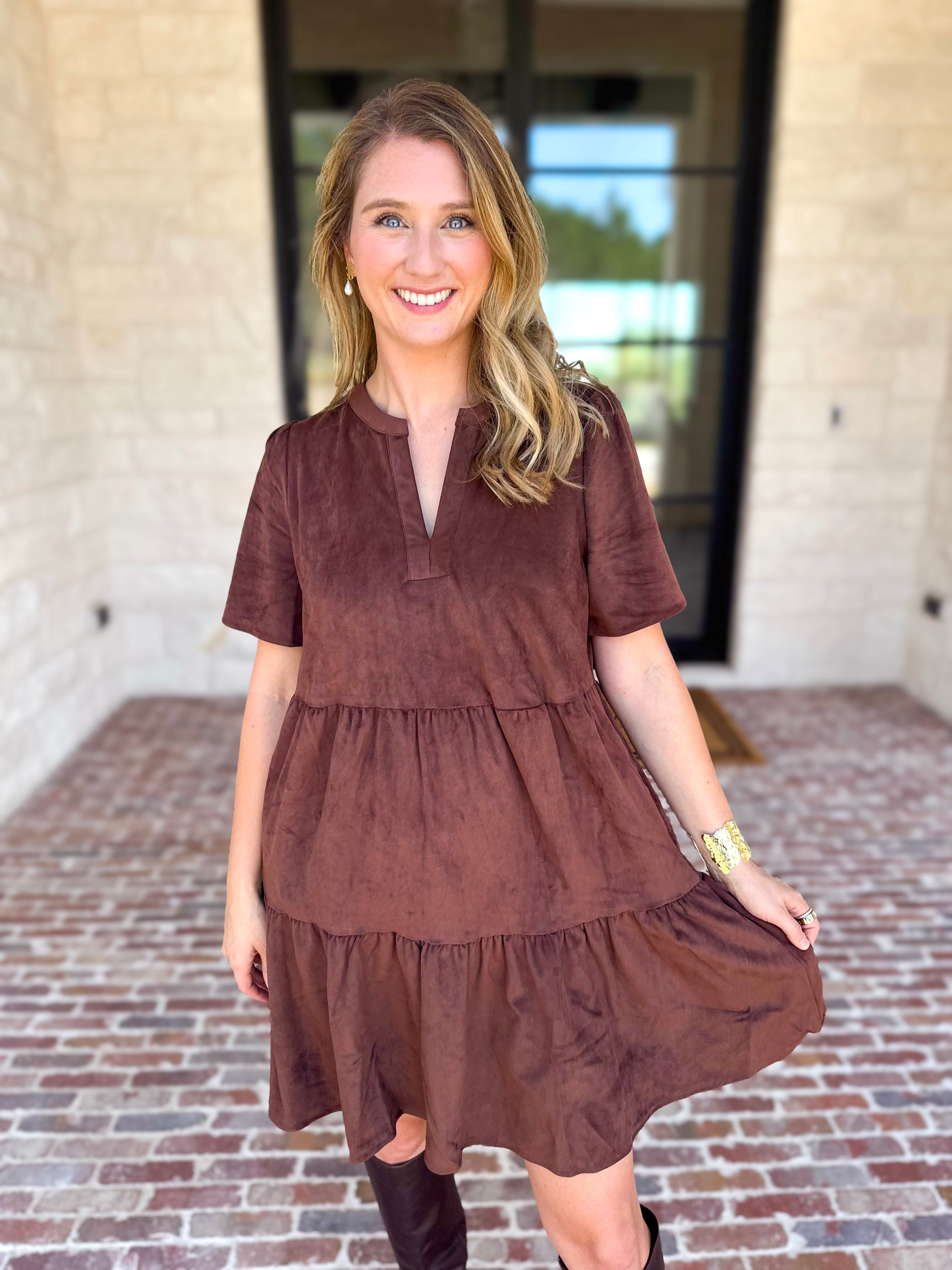 Mary Square - Soft Suede Mini Dress - Coffee-510 Mini-MARY SQUARE-July & June Women's Fashion Boutique Located in San Antonio, Texas