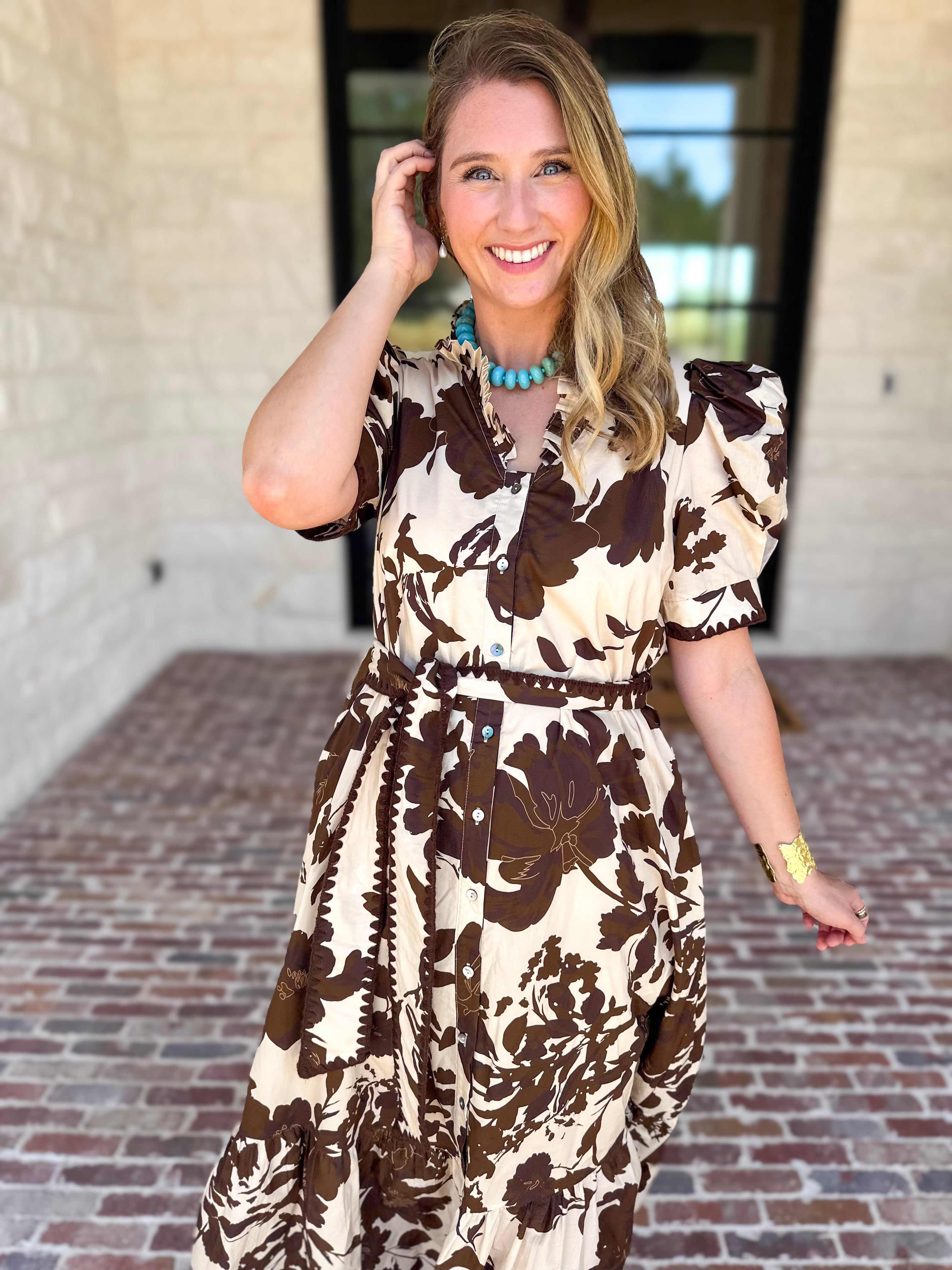 Mocha Magnolia Midi Dress-500 Midi-ENTRO-July & June Women's Fashion Boutique Located in San Antonio, Texas